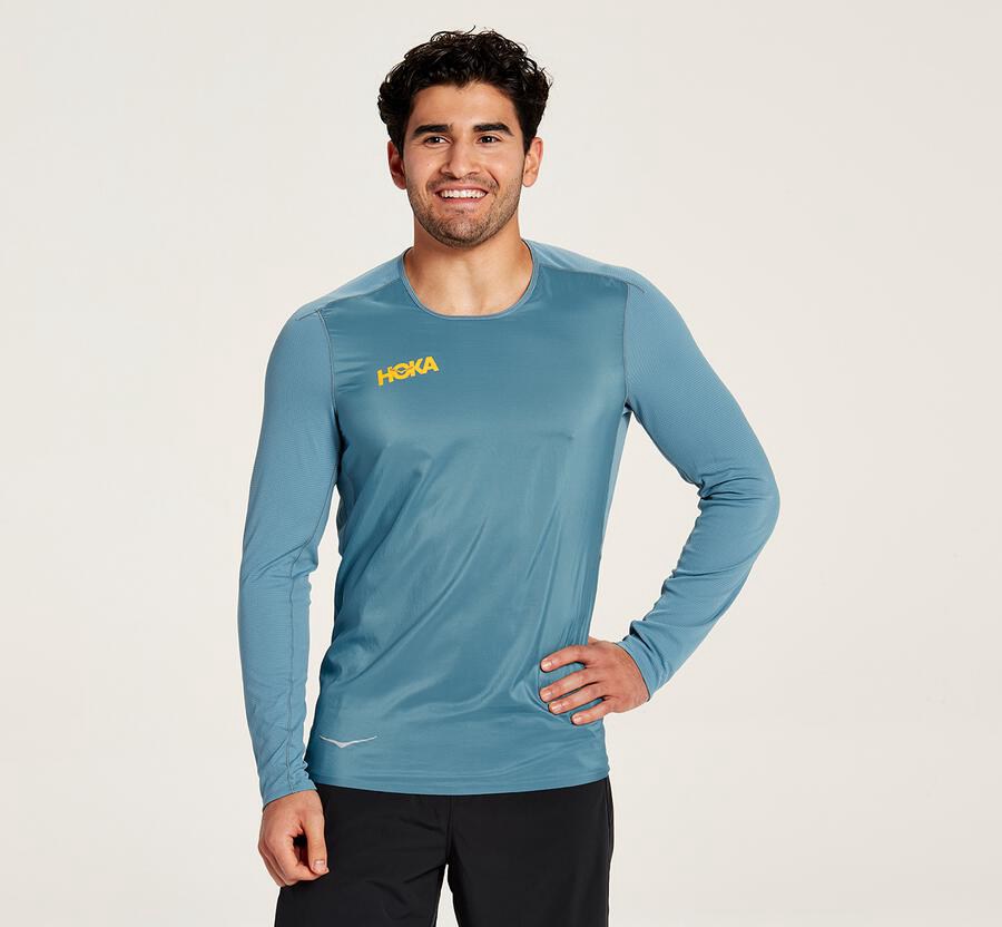 Hoka Australia One One Wind - Mens Tops Blue - YRGXV-0735